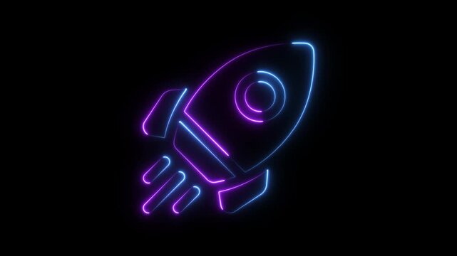 glowing neon plane icon animation. Neon line zet plane fighter reactive pursuit military. A glowing neon outline of an airplane. Glowing neon background, 4k