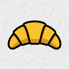 Golden Croissant Illustration in Simple Flat Style with Bright Warm Lighting on Transparent Background for Bakery Advertising
