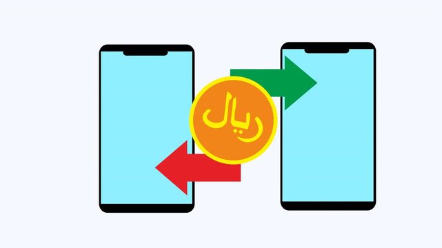 Mobile money transfer with saudi riyal currency symbol. Suitable for financial and transactional digital concepts, middle eastern markets, currency exchange.