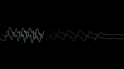 Digital waveform visualization showing signal lines resembling ECG heartbeat or audio frequency signals. Concept of medical monitoring, data analytics and signal processing on black background. - Powered by Adobe
