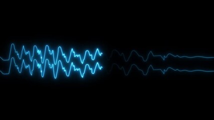 Digital waveform visualization showing signal lines resembling ECG heartbeat or audio frequency signals. Concept of medical monitoring, data analytics and signal processing on black background. - Powered by Adobe