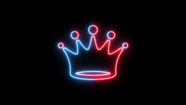 glowing Neon crown icon animation representing royalty, luxury and premium success concept. Glowing neon animated crown symbol suitable for branding, achievement, winner badge, logo animation,