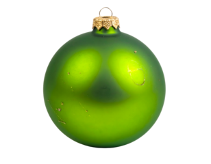 Frosted green glass ornament with metallic cap, slight wear