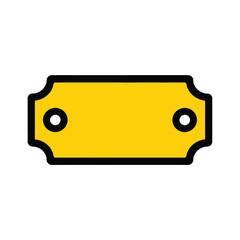 Yellow price tag in simple flat design with black outline and white background for retail