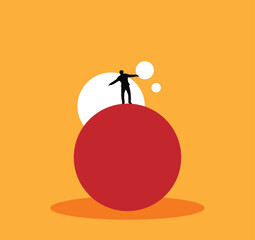 Abstract Minimalist Illustration of a Man Balancing on a Big Ball. Business and dealing with challenges at work vector art