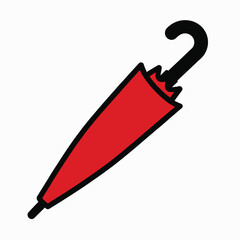 Red Umbrella Illustration in Simple Style with Bold Lines and White Background for Weather Icon