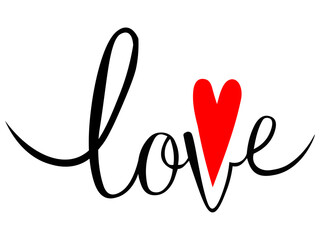 Obraz premium Love lettering icon, handwritten romantic text, heart symbol typography, emotional calligraphy design