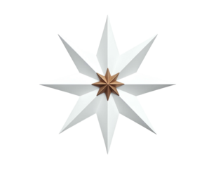 Geometric eight-pointed star emblem with metallic center