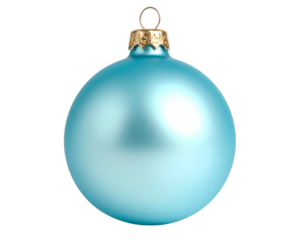 Frosted, matte light blue spherical ornament with gold cap