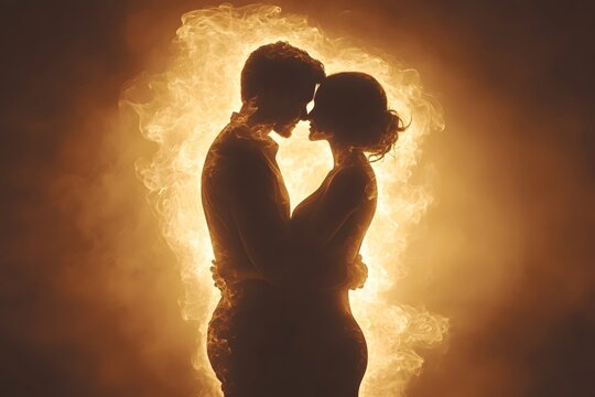 In the silhouette, two figures embrace tightly