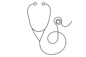 Continuous line drawing of a medical stethoscope on white background