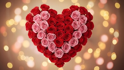 Heart Shape Made of Red and Pink Roses for Love Celebration Concept