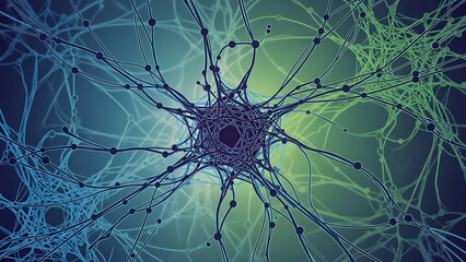 Abstract Neural Network Illustration with Interconnected Nodes and Dots