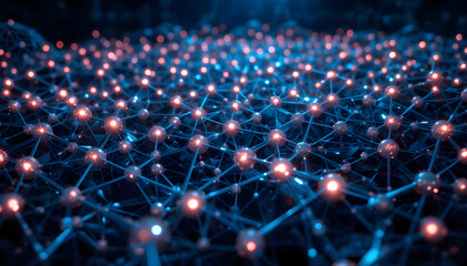 Vibrant network connections glowing with dynamic blue and orange lights