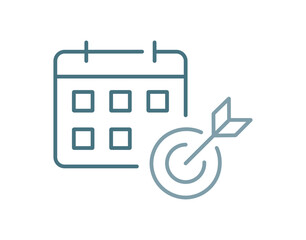 Calendar with dates, credit card, and target with arrow hitting the center. Ideal for time management, financial planning, goal setting, business strategy, productivity, achievement precision.