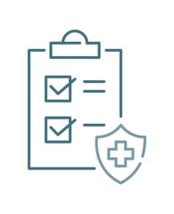 Medical insurance checkup. Health plan policy. Pixel perfect, editable stroke line icon.