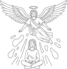 Minimal sketch angel wings artwork showing heavenly protection and faith