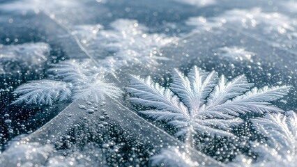 Winter Ice Frost Pattern on Glass for Cold Weather Abstract Background