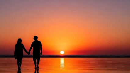 Silhouette of Man Watching Sunset Over Sea for Peaceful Nature Concept