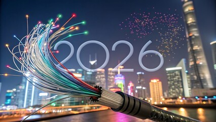 Creative 2026 New Years design template with fiber light effect and shadow. AI generated.
