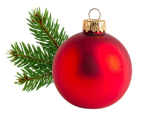 Red bauble with pine branch, festive