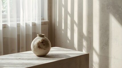 Serene Zen Still Life with Ceramic Vase in Soft Morning Light