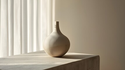 Serene Zen Still Life with Ceramic Vase in Soft Morning Light