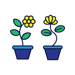 Potted Flower Vector Illustration &ndash; Cute Plant in Flowerpot Icon Set. Simple Flower and Leaf Design Illustration.