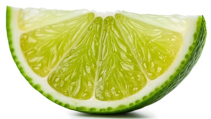 Close-up of a Juicy Lime Slice Showing Texture and Segments on White Background citrus fruit