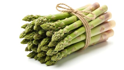 Bunch of Fresh Asparagus Tied with Twine on White Background green vegetable