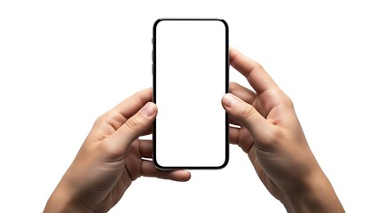 Hands Holding a Smartphone with a Blank White Screen mobile phone device