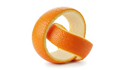 Orange Peel Twisted into a Spiral Shape on a White Background citrus fruit
