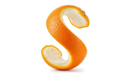 Orange Peel Twisted into an S Shape on White Background citrus zest