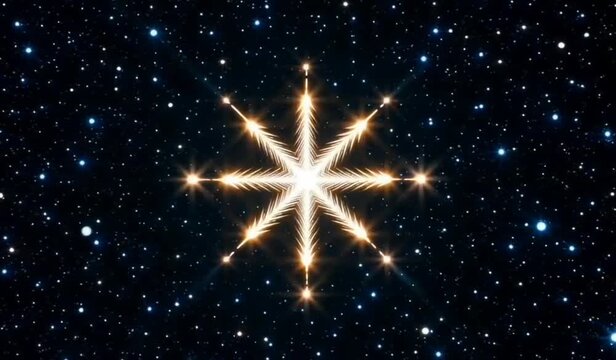 Glowing Nine-Pointed Star in Space &ndash; Animated Geometric Star with Flashing Points on Starry Background