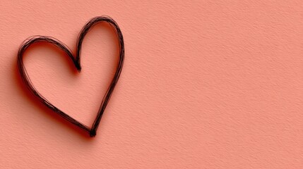 Minimalist continuous line art in peach with a looping, cursive continuous line, playful script with a heart loop, for fun Valentine's Day card