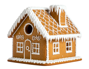 Whimsical gingerbread house adorned with snowy icing