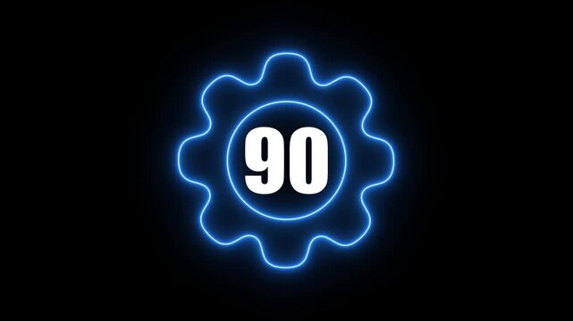 Glowing Neon Gear with 90 Number Dark Background Technology Concept gear neon number 90 futuristic blue neon light