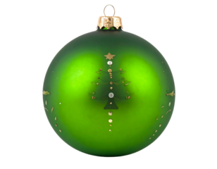 Green glass ornament with festive tree and star motif