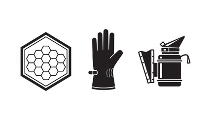 Beekeeping icons in minimalist style with black color on white background for apiary branding