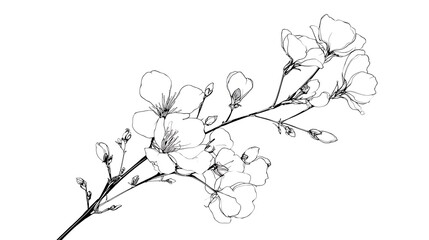 Delicate Photo Black and White Sketch of a Flowering Branch blossom floral