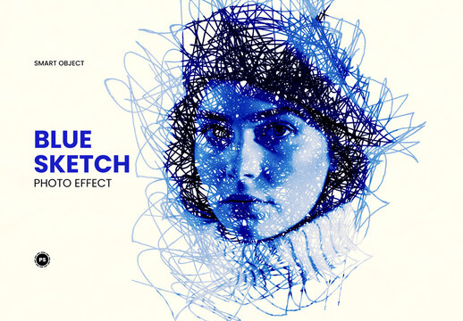 Blue Pencil Sketch Photo Effect