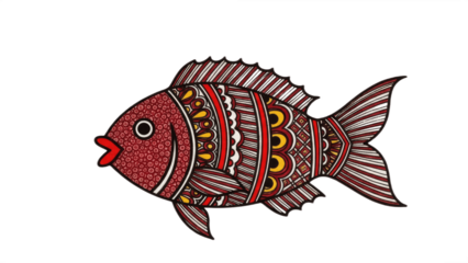 Madhubani Fish Motif isolate don a white background 