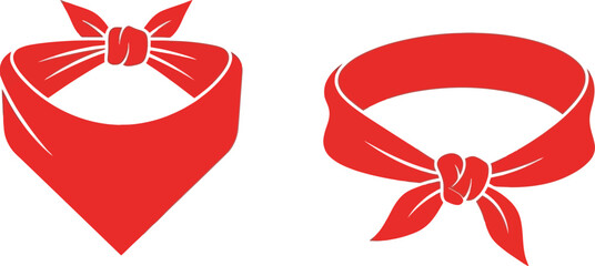 Two red bandanas displayed in different styles tied and as a simple loop
