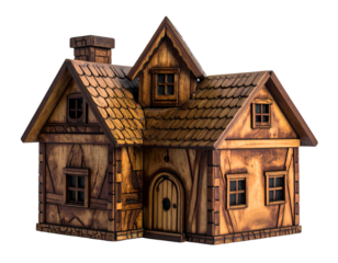 Miniature wooden building with rustic architectural details