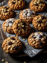 Oatmeal raisin cookies on parchment paper
