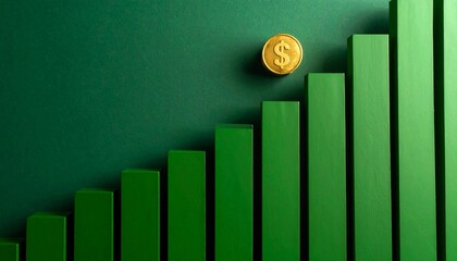 Financial Ascendancy: A symbolic representation of financial growth is visually crafted. Gold coin rests atop a vibrant graph, symbolizing success and upward trajectory.