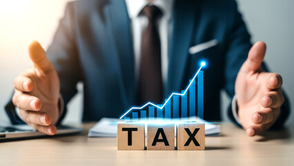 Businessman with thumbs up and tax graph