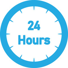 blue clock icon with twenty four hours text