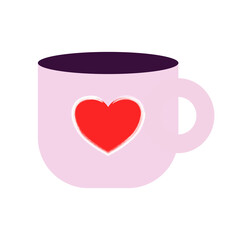 Pink Heart print Mug, the mug is pink and hearth is red with white line on transparent background