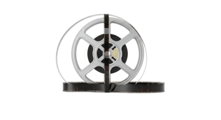 Vintage Film Reel with Unspooled Film Strip movie cinema isolated on a transparent background